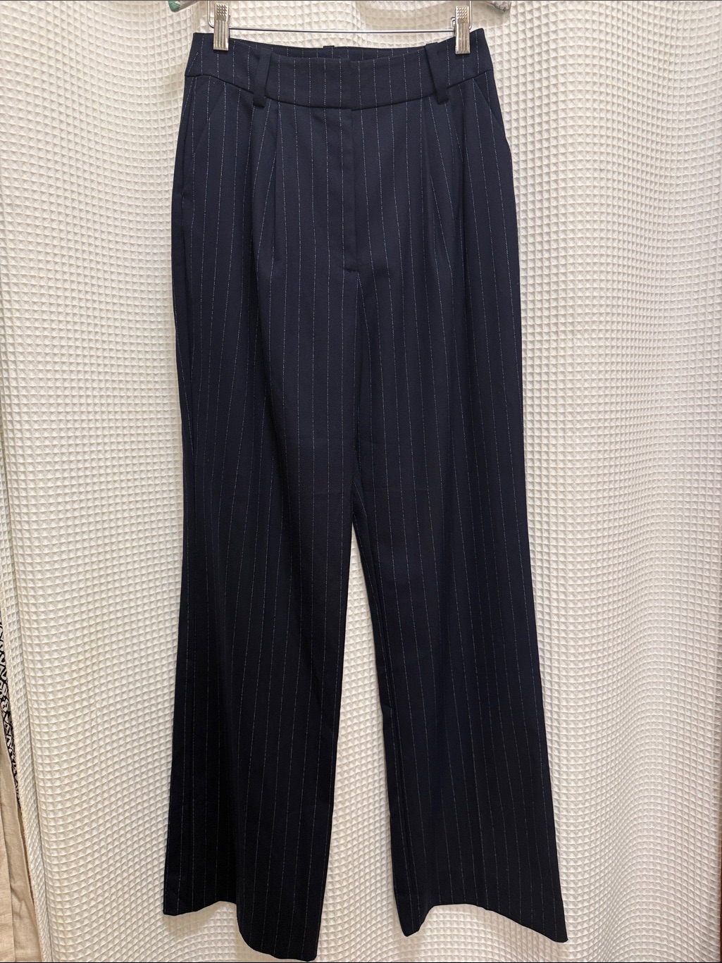 Favorite Daughter Navy Pinstripe Wide-Leg Trousers - Size 6
